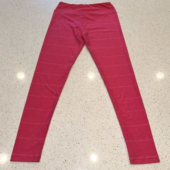 LuLaRoe OS One Size Leggings BCA Hot Pink Ribbon Stripes Breast Cancer Awareness - Picture 4 of 7